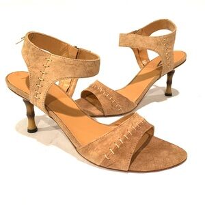 V Italia Tan Suede Western Heels with ornate Heel